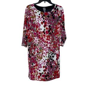 Muse Women's Dress Rouched Stretch Long Sleeve‎ Round Neck Lined Multicolor 8